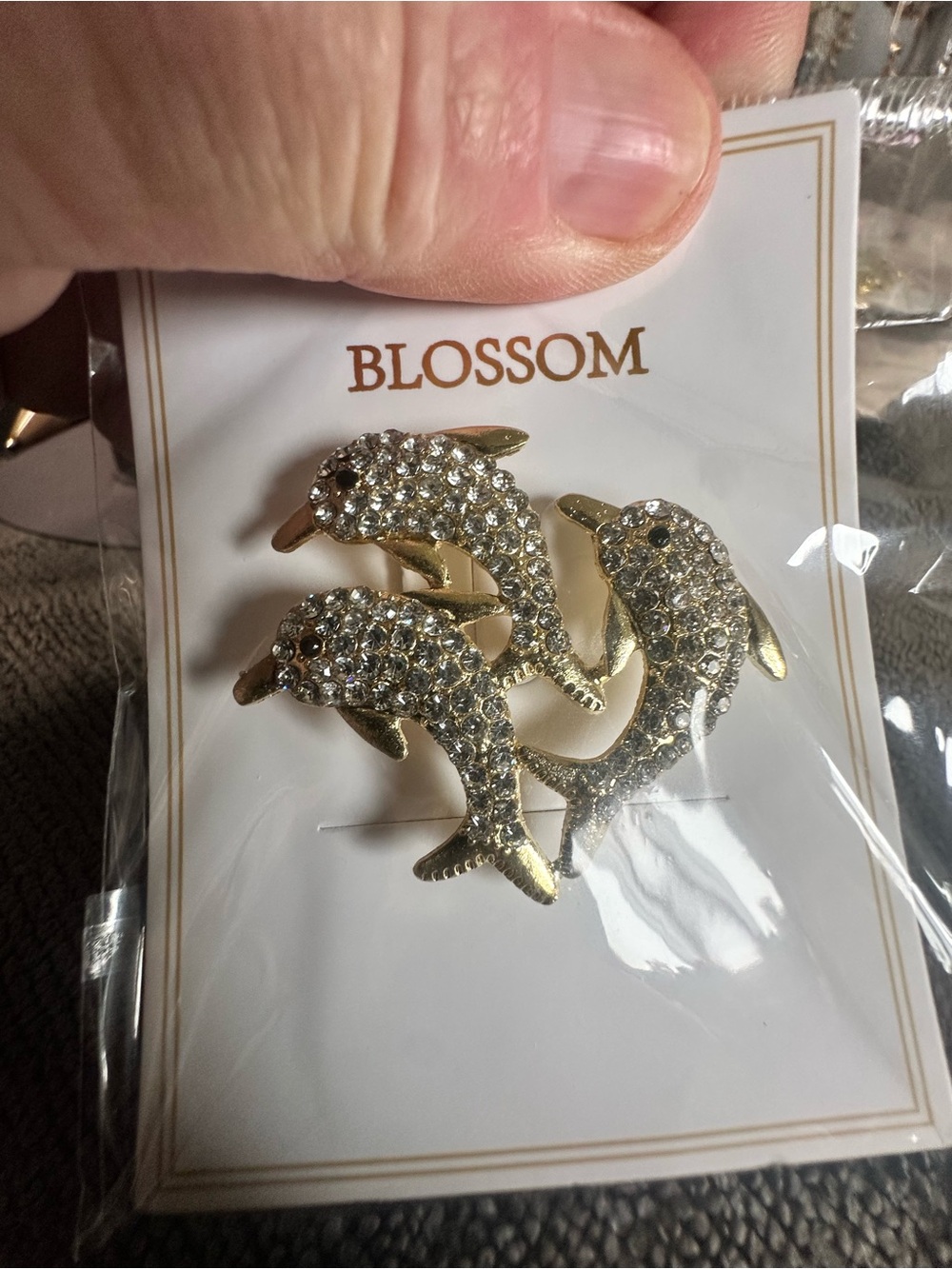 Blossom Gold Dolphin Crystal Brooch - Sparkling Trio Pin